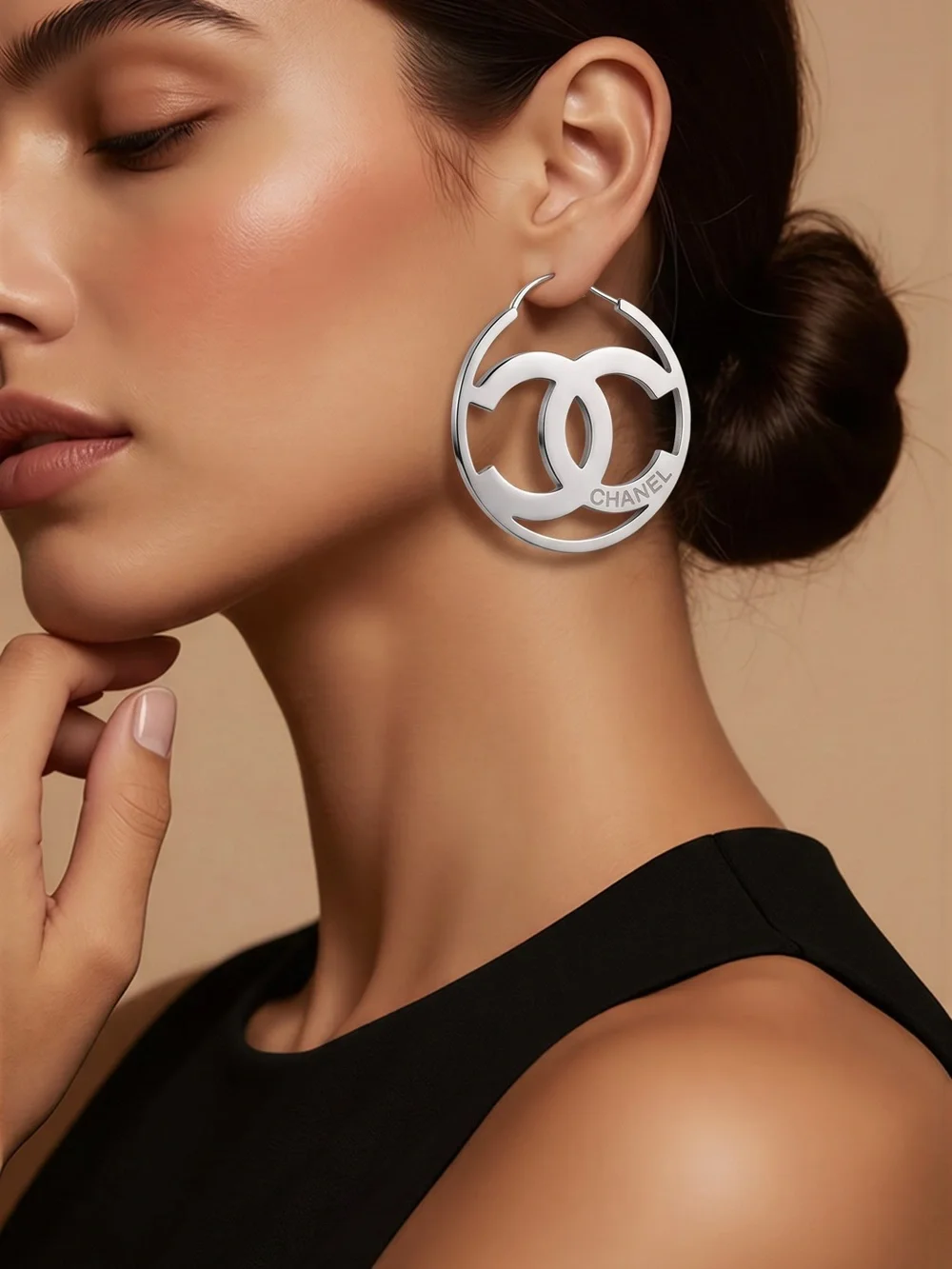 CHANEL Silver Bow Pendant Necklace with CC Charm